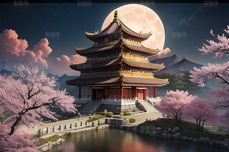 清澈桃花仙境中的明亮神话