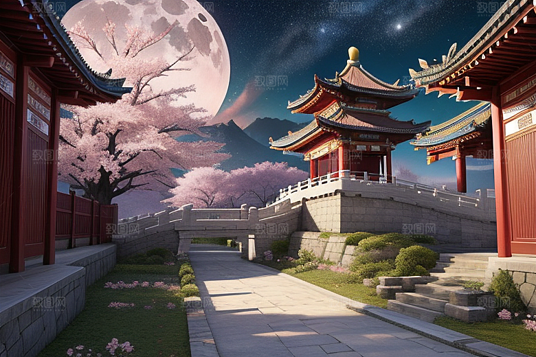清澈桃花仙境中的明亮神话