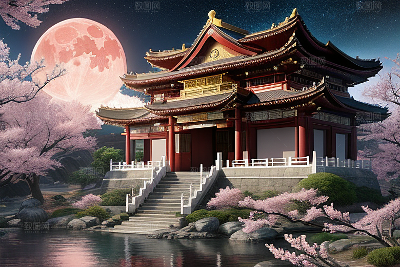 清澈桃花仙境中的明亮神话