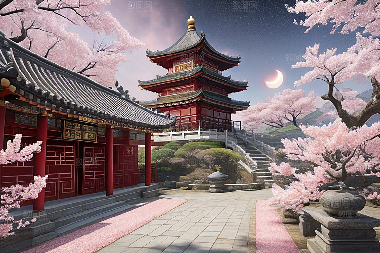 清澈桃花仙境中的明亮神话