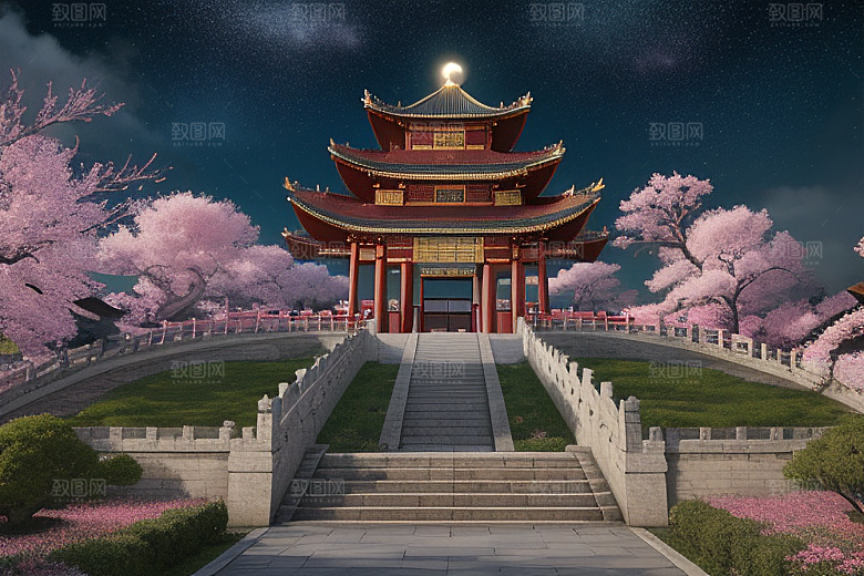 清澈桃花仙境中的明亮神话