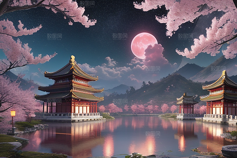 清澈桃花仙境中的明亮神话