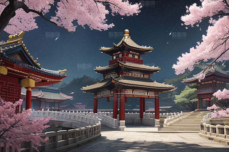 清澈桃花仙境中的明亮神话