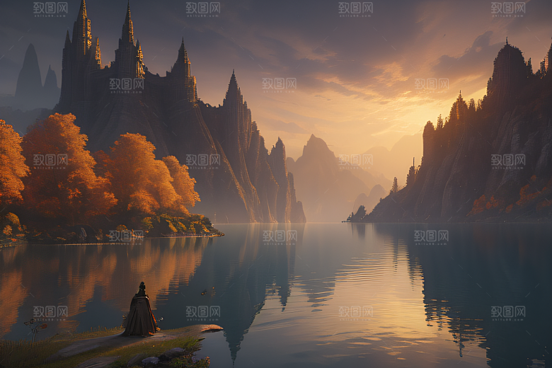 金秋夜晚的壮丽宫殿景观
