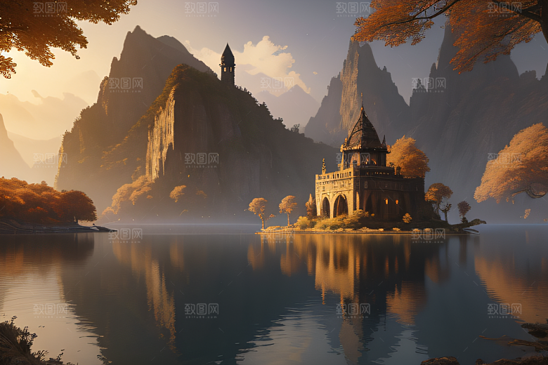 金秋夜晚的壮丽宫殿景观