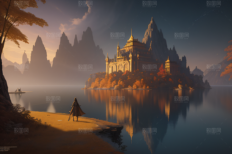 金秋夜晚的壮丽宫殿景观