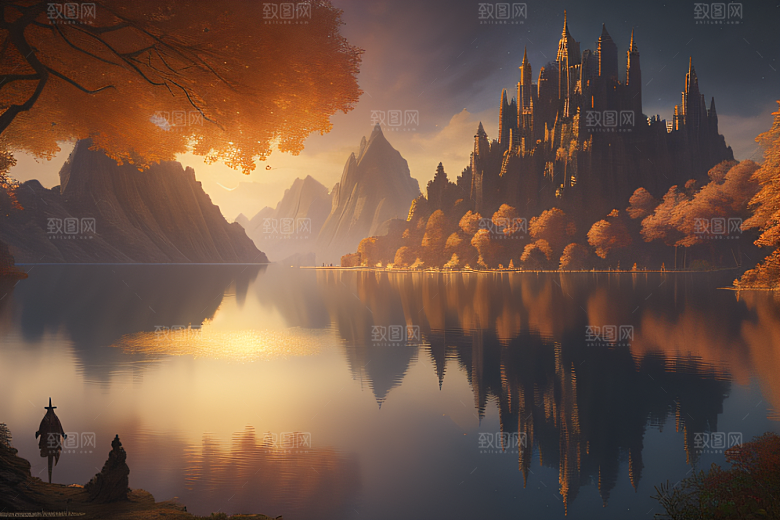 金秋夜晚的壮丽宫殿景观