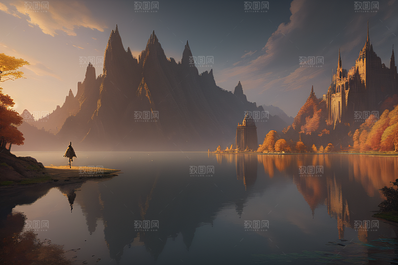 金秋夜晚的壮丽宫殿景观