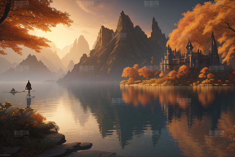 金秋夜晚的壮丽宫殿景观