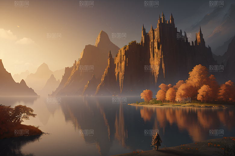 金秋夜晚的壮丽宫殿景观