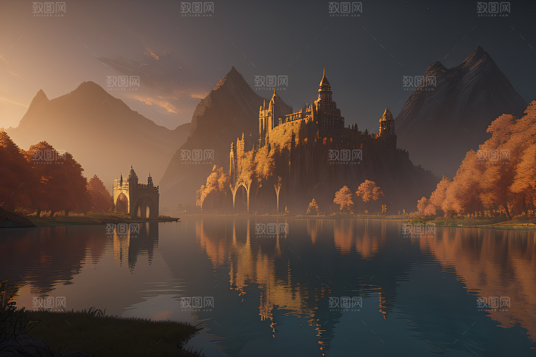 金秋夜晚的壮丽宫殿景观