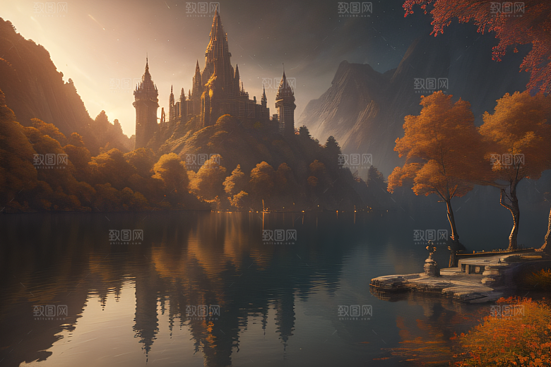 约翰豪风格的金秋仙境画作