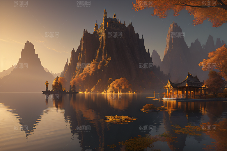 约翰豪风格的金秋仙境画作