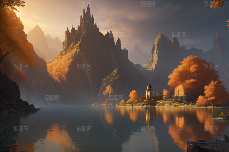 约翰豪风格的金秋仙境画作