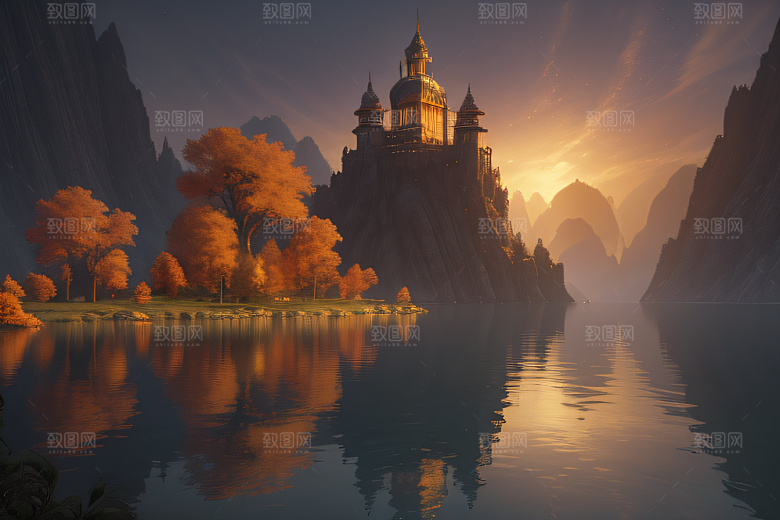 约翰豪风格的金秋仙境画作