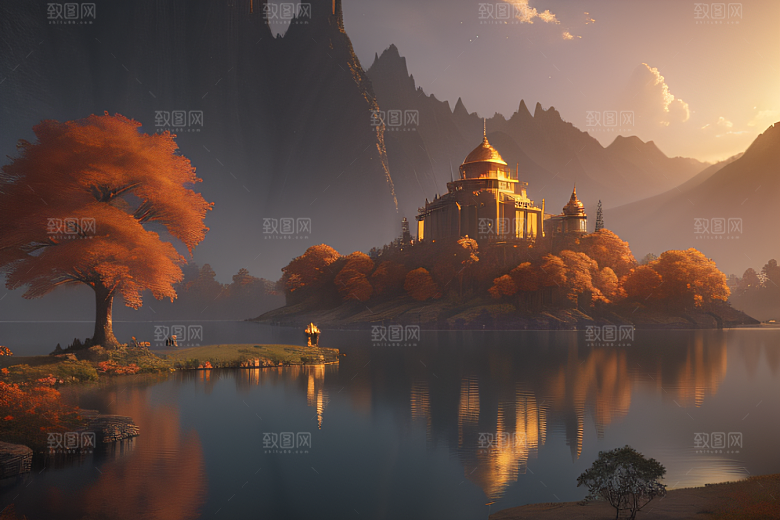 约翰豪风格的金秋仙境画作