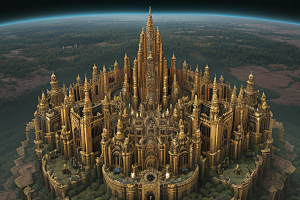 哥特式科幻蜂巢城市的壮丽鸟瞰图