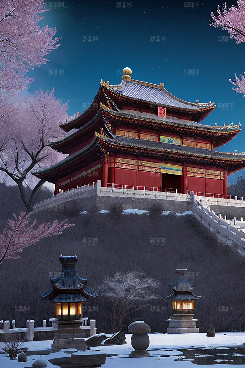 神秘的古代宫殿与天堂全景