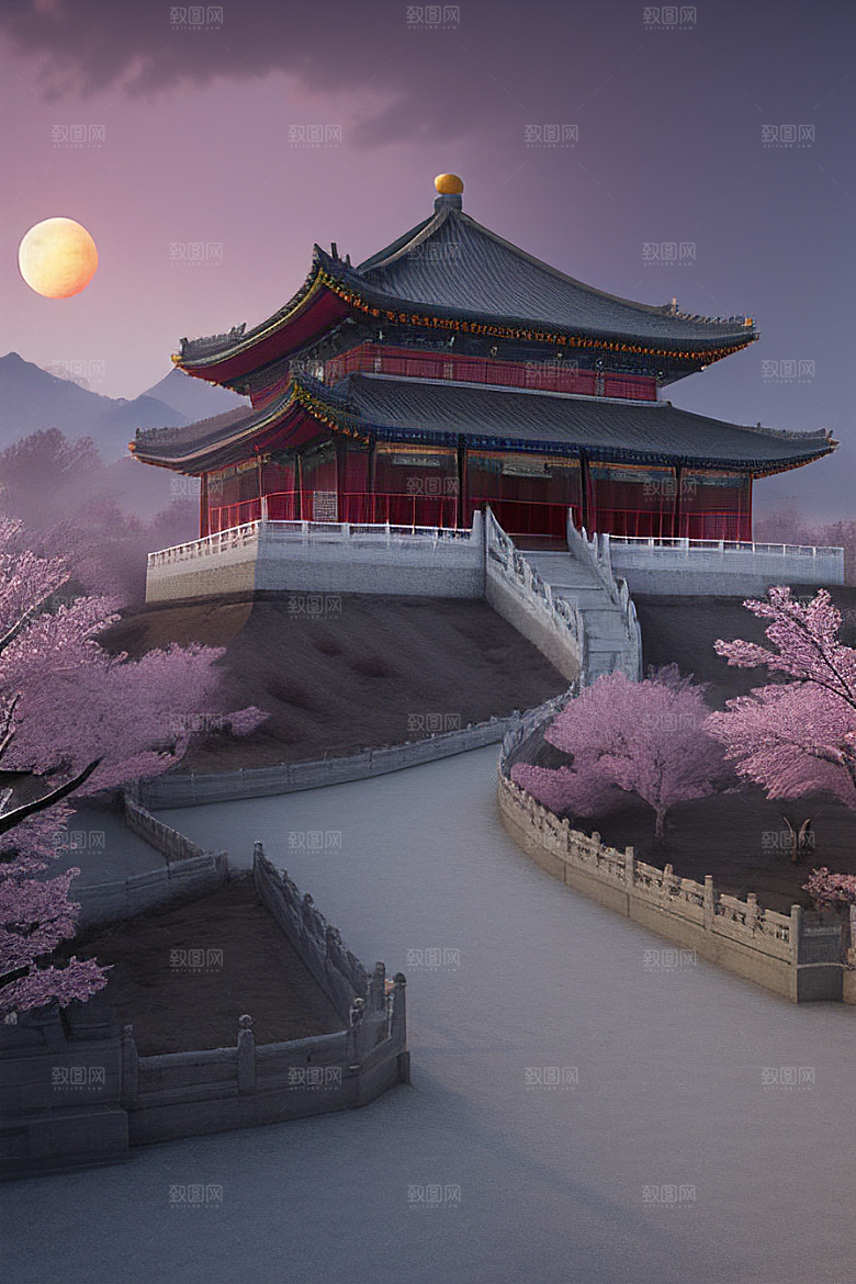 神秘的古代宫殿与天堂全景