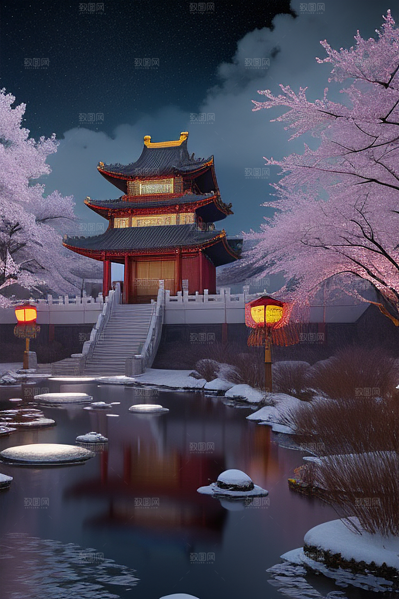 神秘的古代宫殿与天堂全景