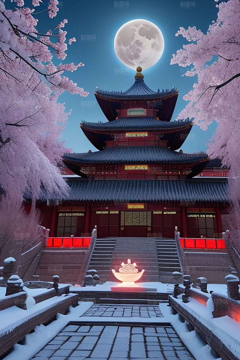 神秘的古代宫殿与天堂全景