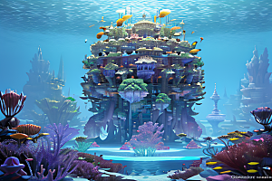 水晶玫瑰绽放海底之下