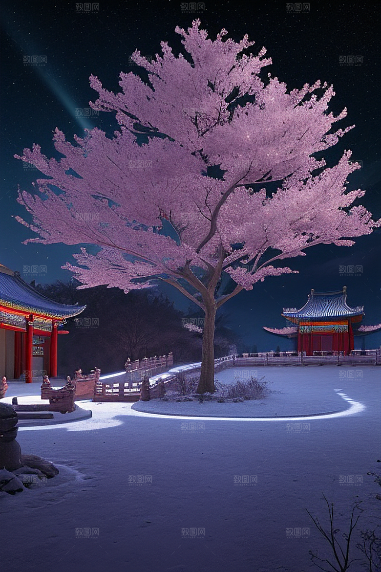 天上的中国古代宫殿的全景