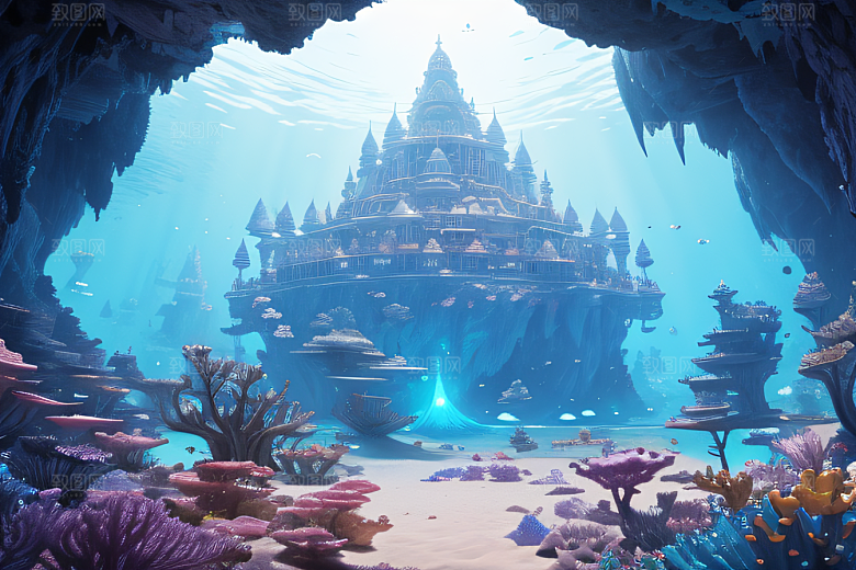 梦幻海底世界水晶玫瑰与奇幻鱼群