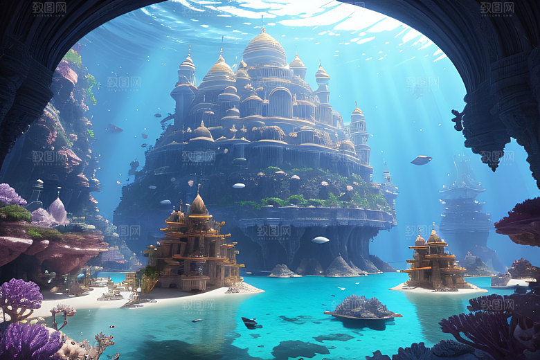 梦幻海底世界水晶玫瑰与奇幻鱼群