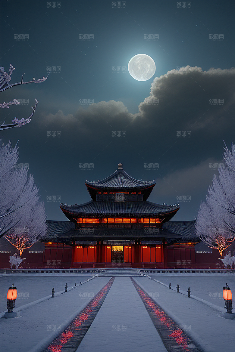 神秘的古代宫殿与天堂全景