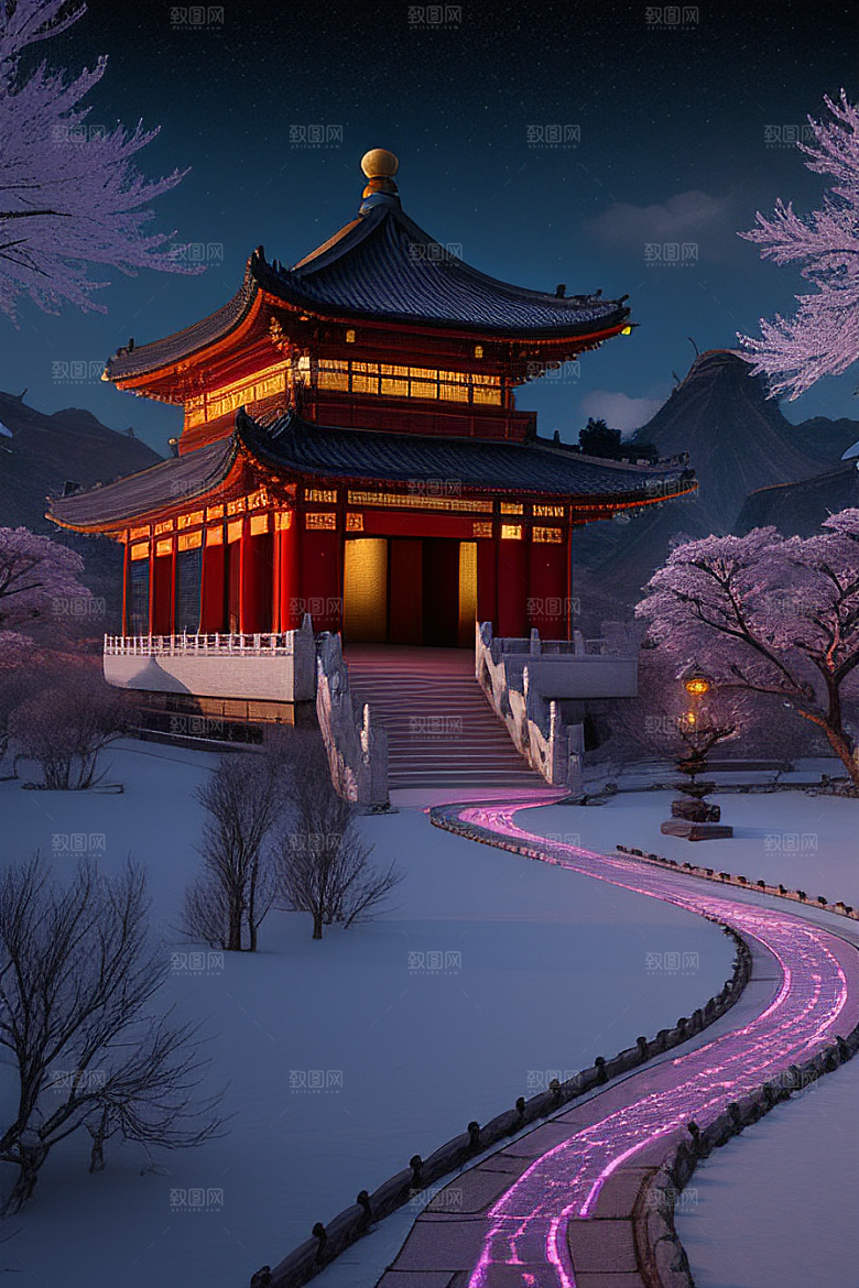 神秘的古代宫殿与天堂全景