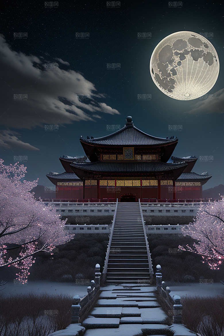神秘的古代宫殿与天堂全景