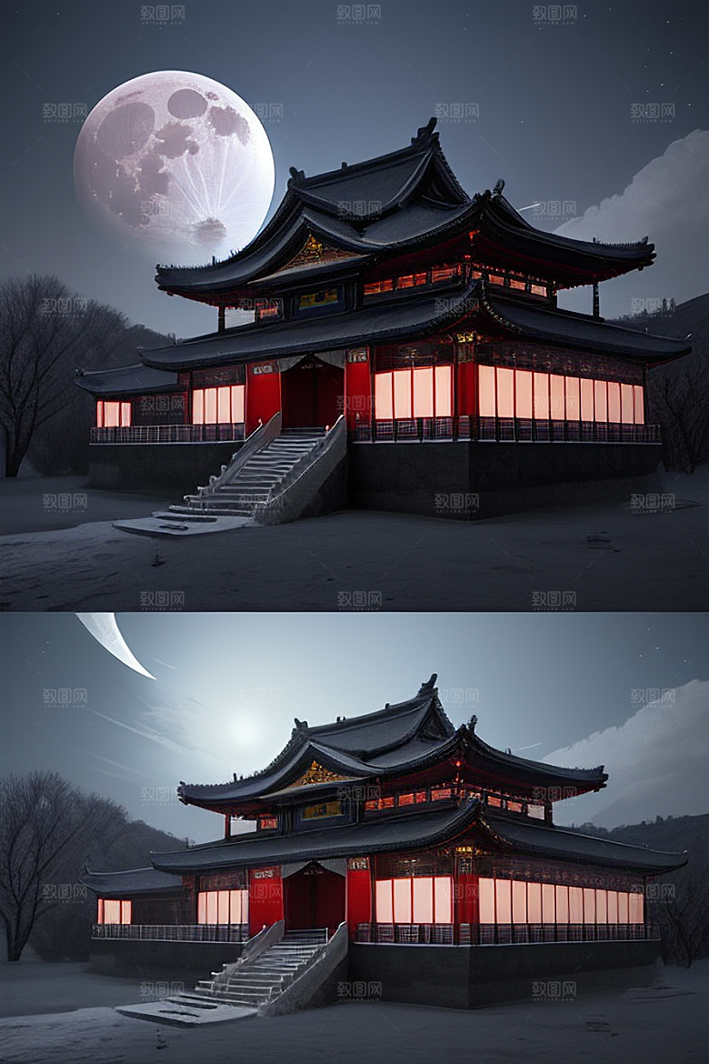 神秘的古代宫殿与天堂全景