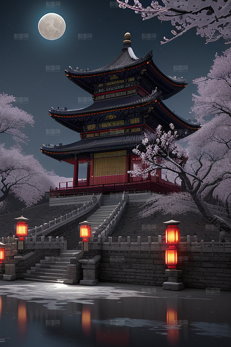 神秘的古代宫殿与天堂全景