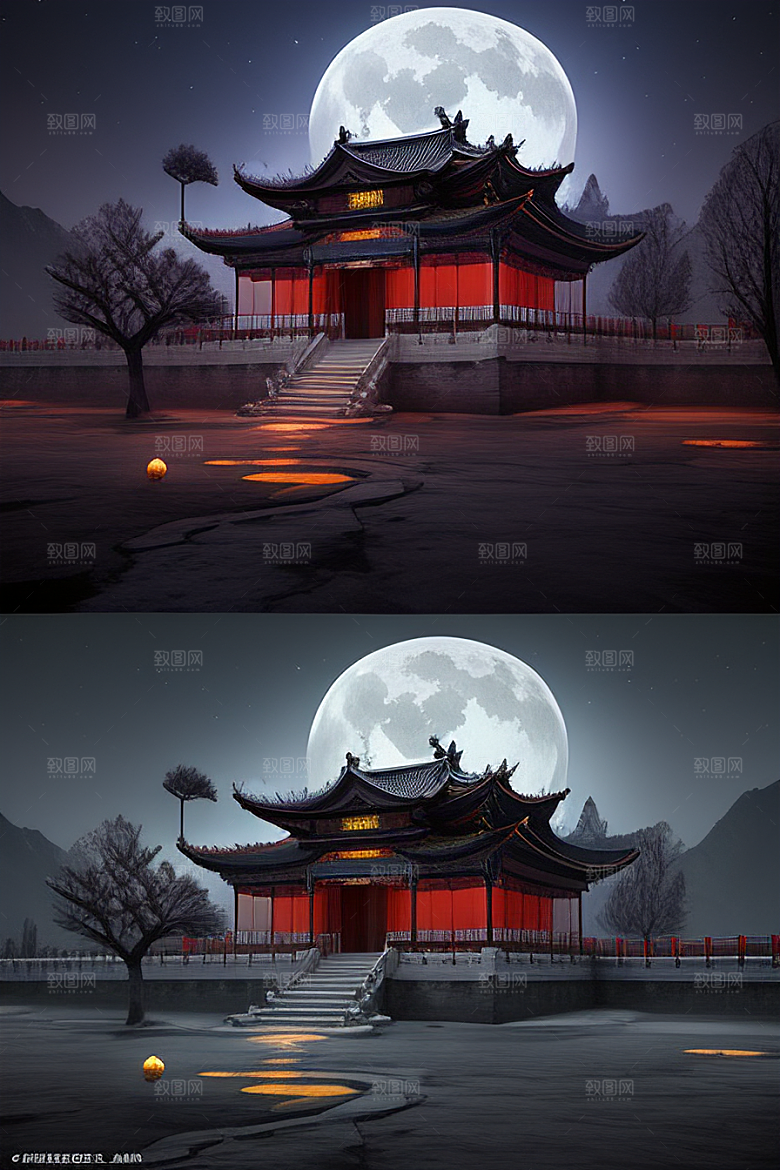 神秘的古代宫殿与天堂全景