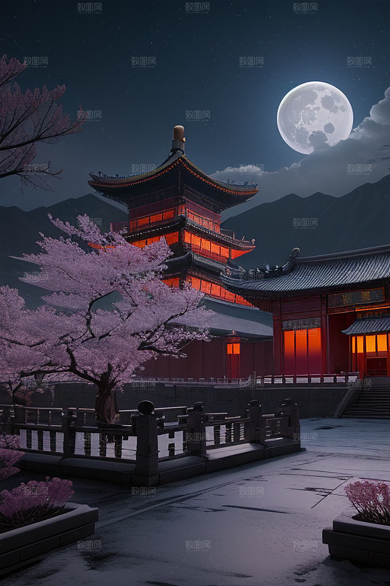 神秘的古代宫殿与天堂全景