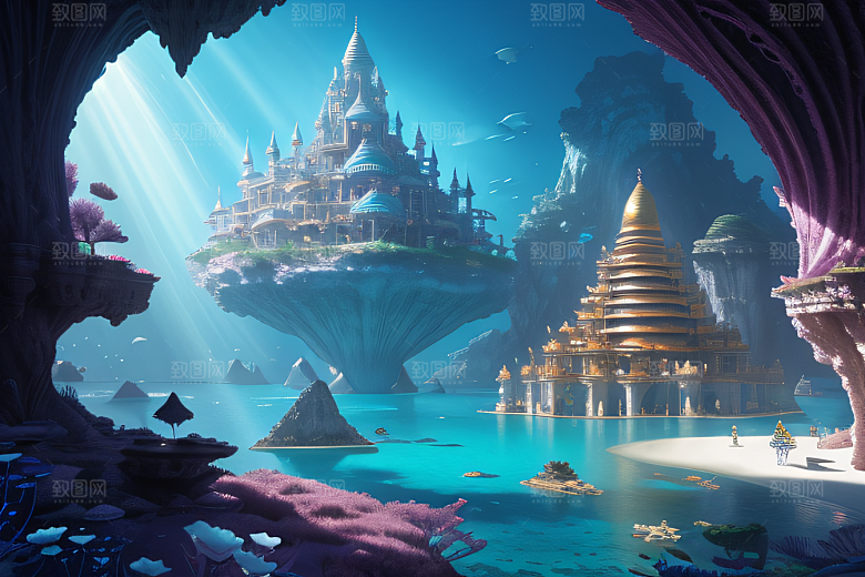水晶玫瑰绽放海底之下