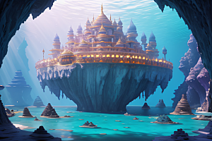 水晶玫瑰绽放海底之下