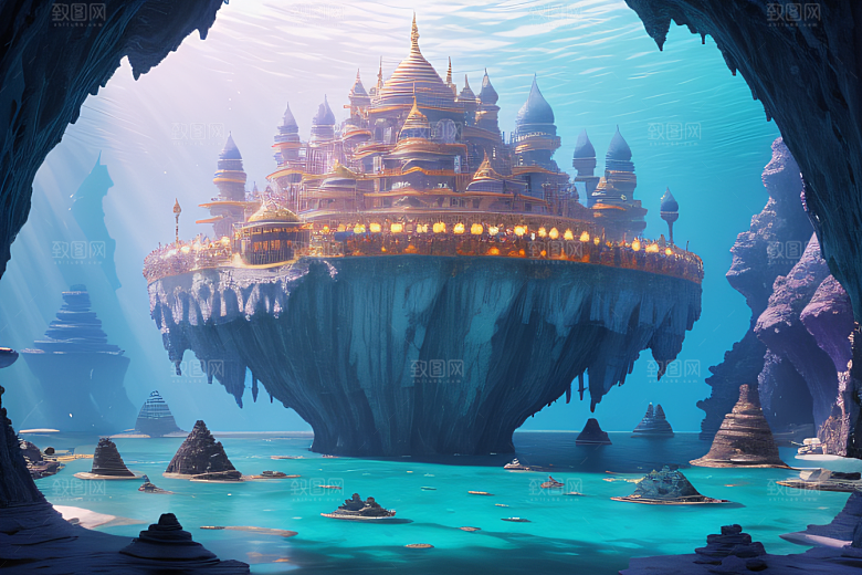 水晶玫瑰绽放海底之下
