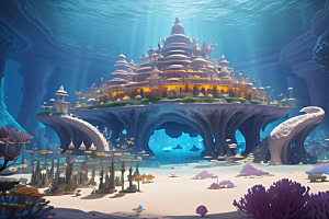 水晶玫瑰绽放海底之下