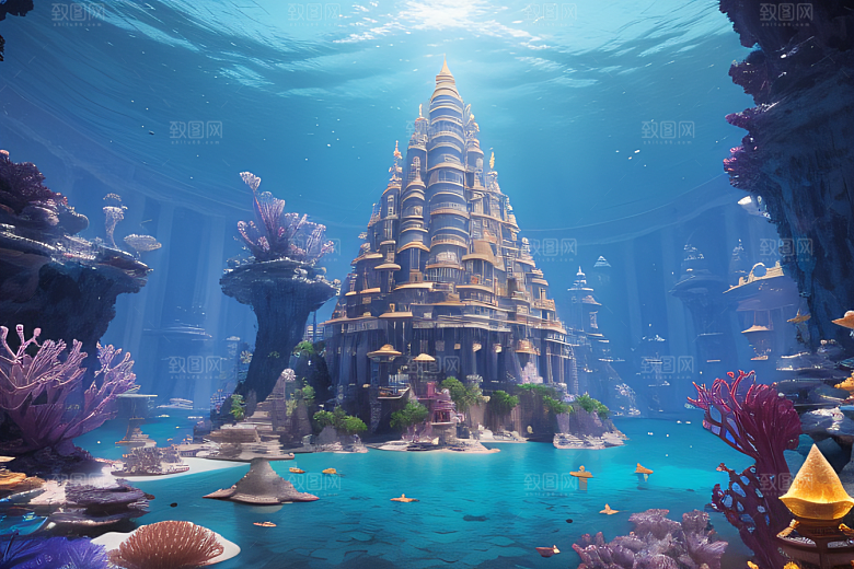 水晶玫瑰绽放海底之下