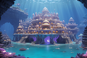 史诗级构图海底壮丽琥珀宫殿