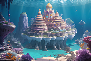 史诗级构图海底壮丽琥珀宫殿