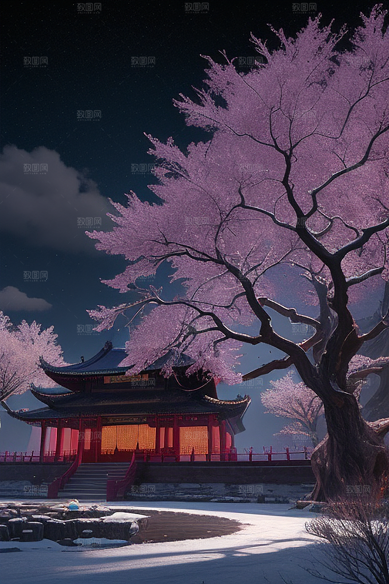 天上的中国古代宫殿的全景