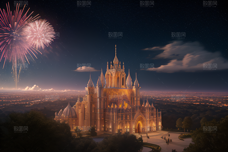 星空仙境细腻描绘的水晶宫殿