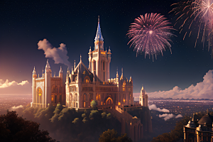 梦幻童话风细致描绘的水晶宫殿