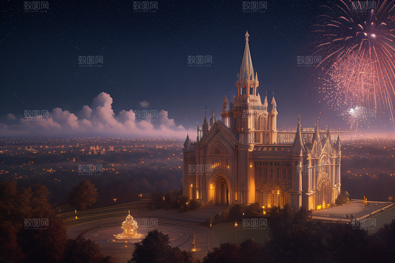 光影交织烟花点亮水晶城堡