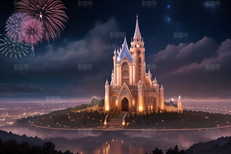 光影交织烟花点亮水晶城堡