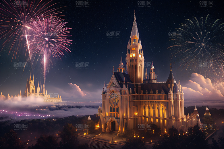 光影交织烟花点亮水晶城堡