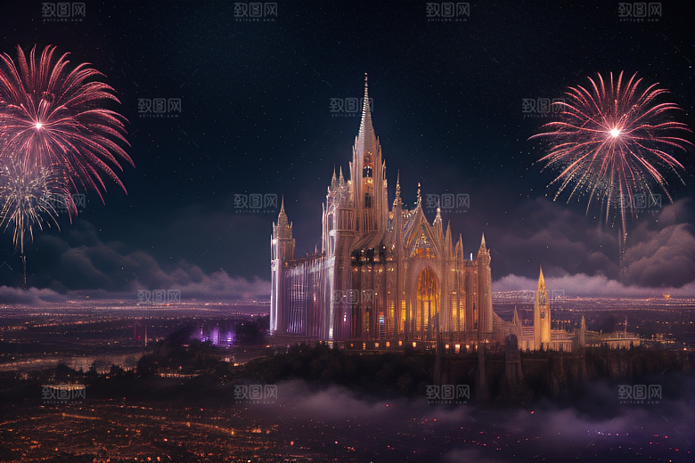 光影交织烟花点亮水晶城堡